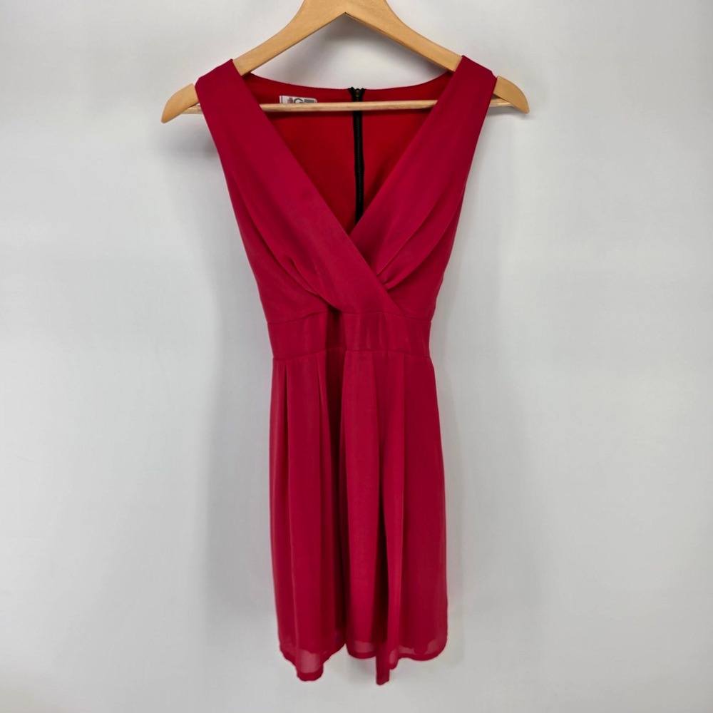 Wal G Mini Dress Wom S Red Surplice V-Neck Sleeveless Fit & Flare Party ART 2752